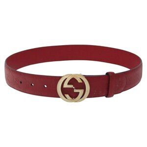 GUCCI Interlocking Guccissima GG Canvas Belt 35.4"" Red
